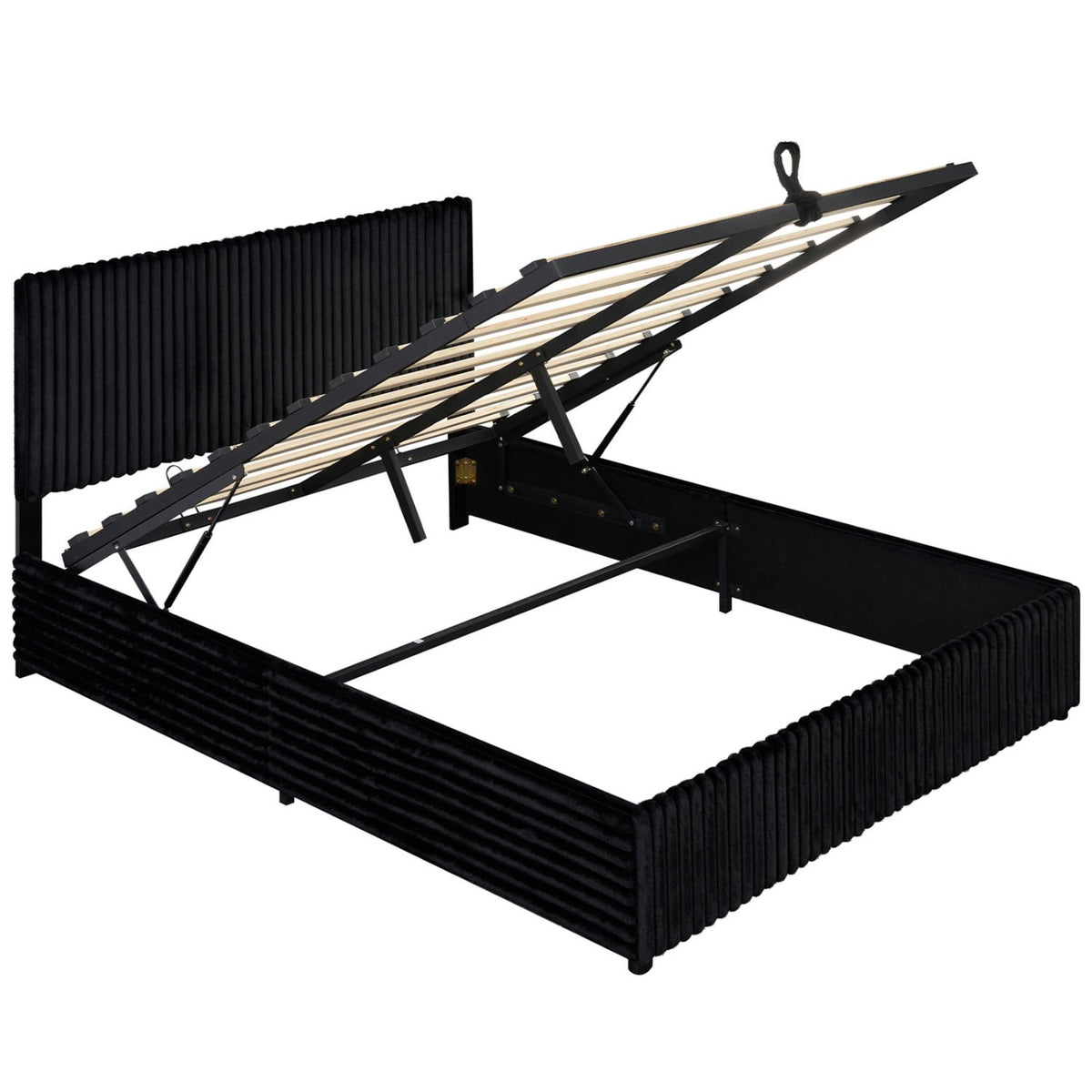 Queen Size Lift-up Storage Bed with Wooden Slat Support-Black-Simple Bed Frame-DECOROLALA
