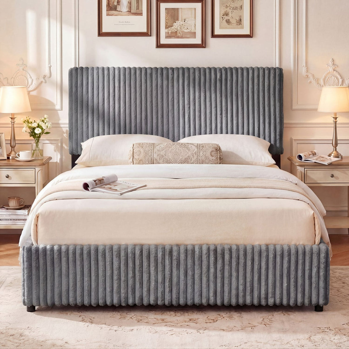 Queen Size Lift-up Storage Bed with Wooden Slat Support-Gray-Simple Bed Frame-DECOROLALA