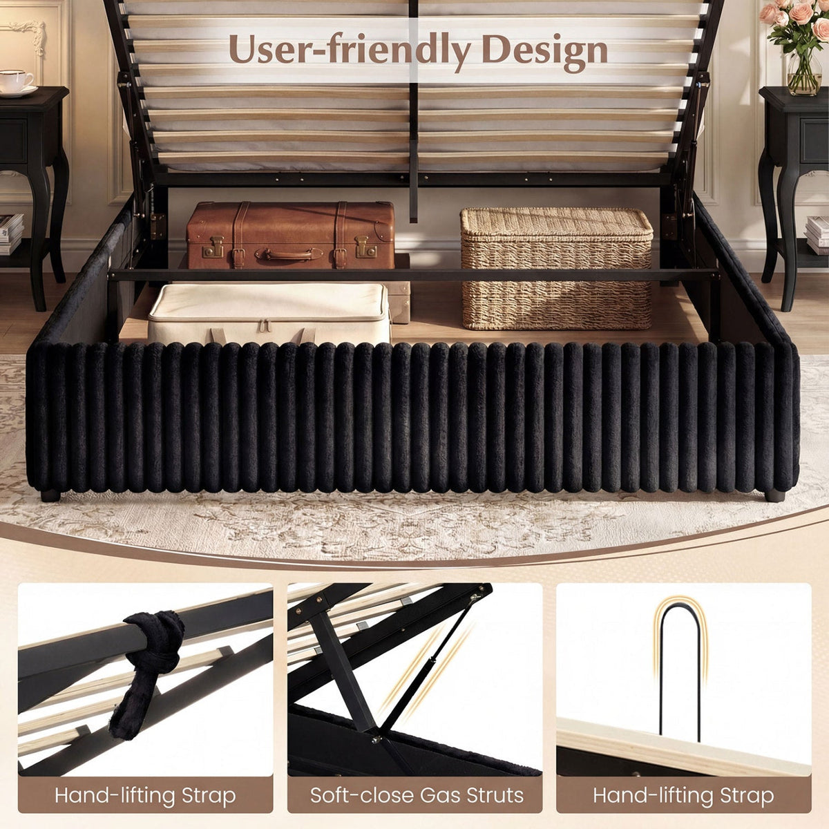 Queen Size Lift-up Storage Bed with Wooden Slat Support-Simple Bed Frame-DECOROLALA