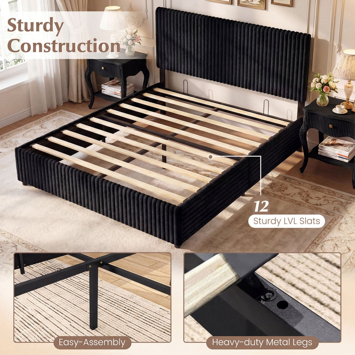 Queen Size Lift-up Storage Bed with Wooden Slat Support-Simple Bed Frame-DECOROLALA
