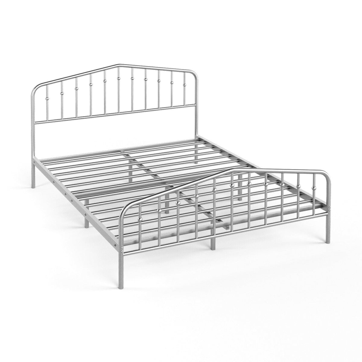 Queen Size Metal Bed Frame Platform Headboard and Footboard with Storage-Silver-Simple Bed Frame-DECOROLALA