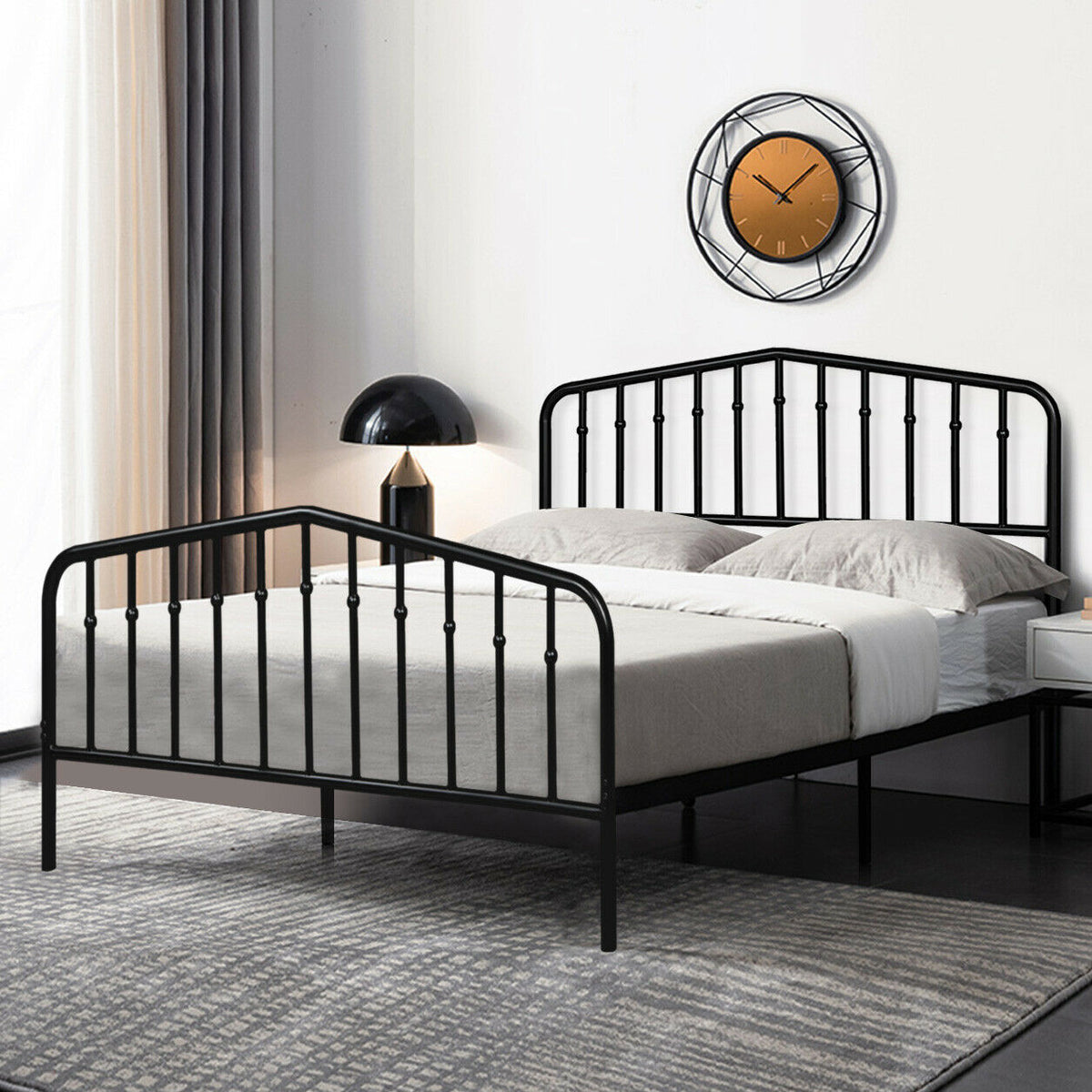 Queen Size Metal Bed Frame Steel Slat Platform-Simple Bed Frame-DECOROLALA