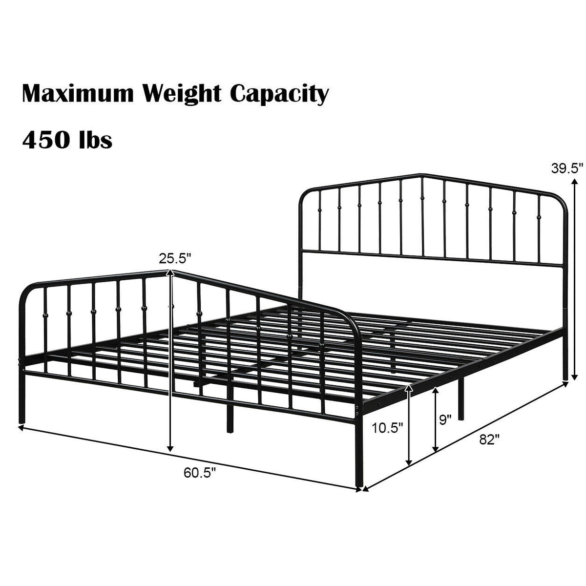 Queen Size Metal Bed Frame Steel Slat Platform-Simple Bed Frame-DECOROLALA