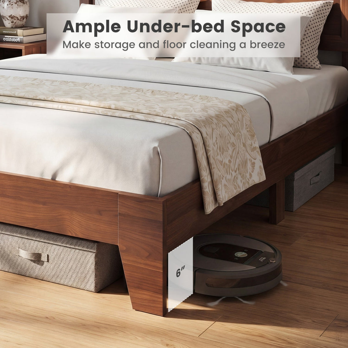 Queen Size Modern Bed Frame with Headboard-Simple Bed Frame-DECOROLALA