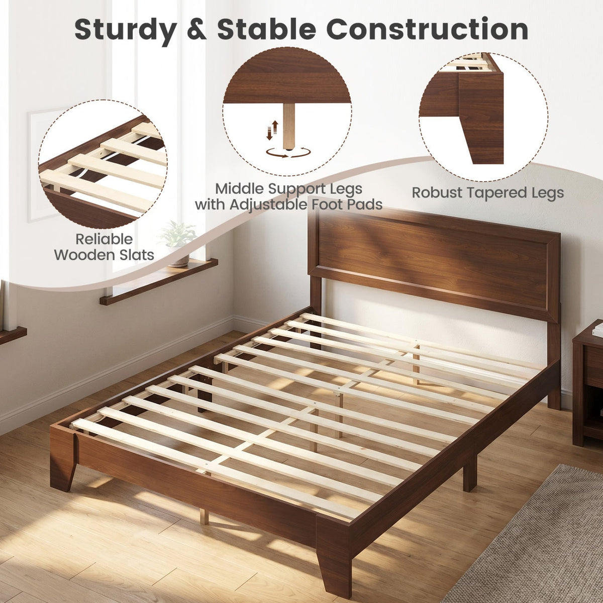 Queen Size Modern Bed Frame with Headboard-Simple Bed Frame-DECOROLALA