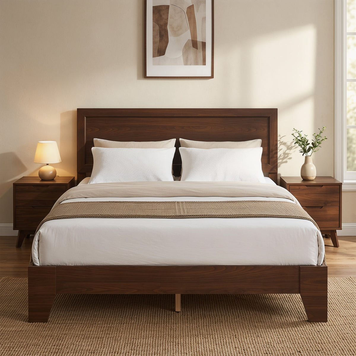 Queen Size Modern Bed Frame with Headboard-Simple Bed Frame-DECOROLALA