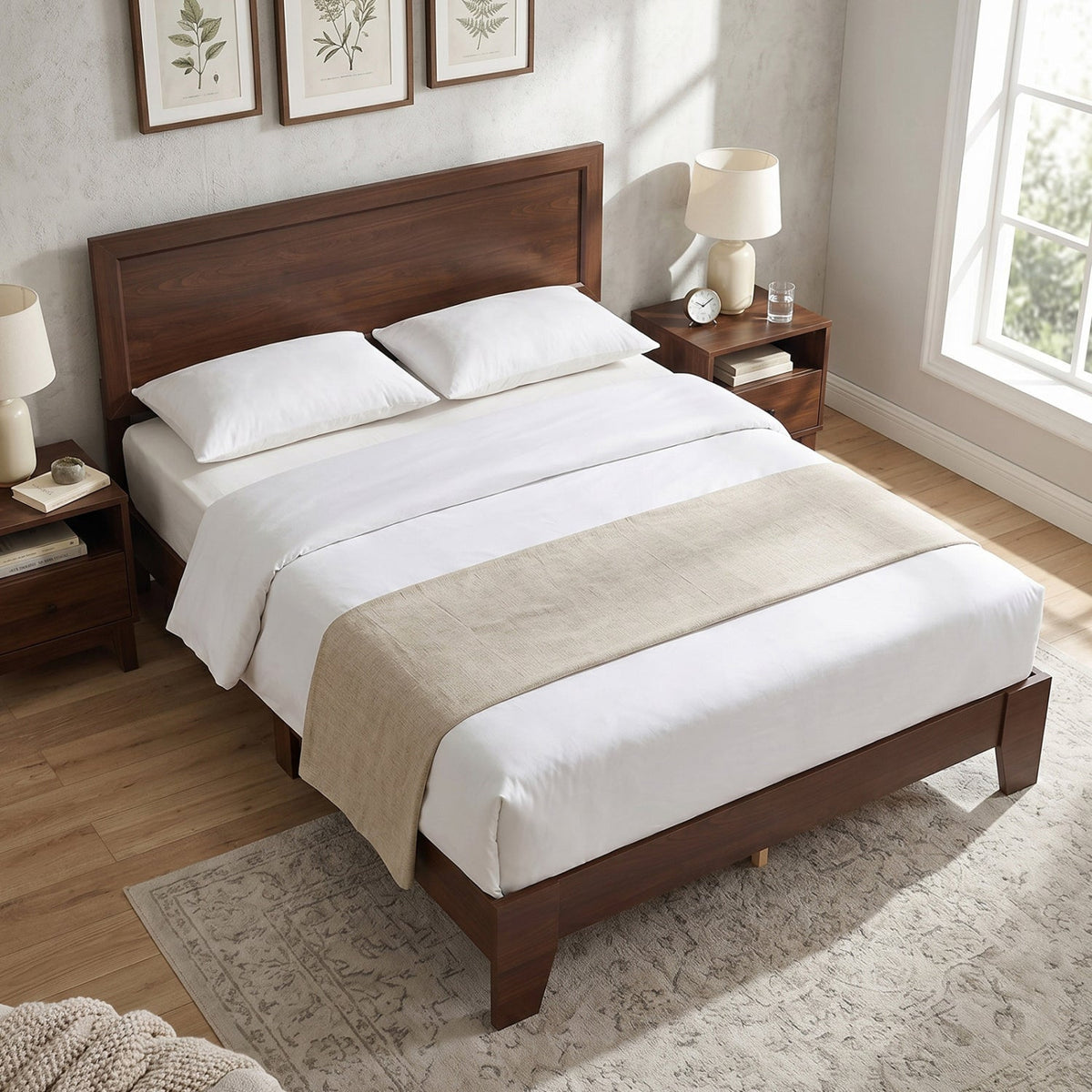 Queen Size Modern Bed Frame with Headboard-Simple Bed Frame-DECOROLALA