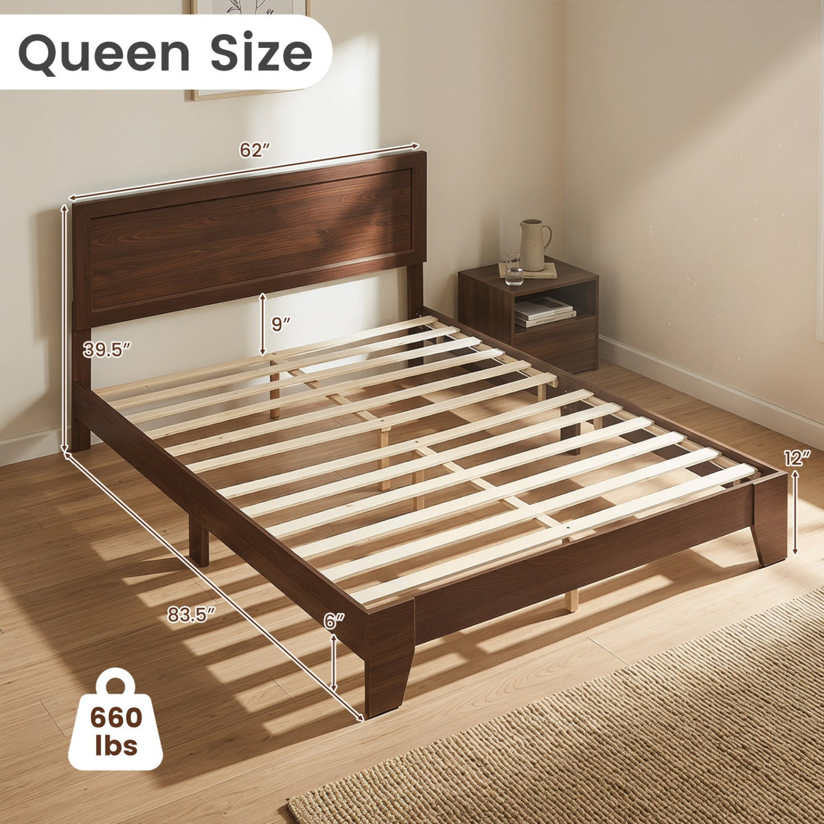 Queen Size Modern Bed Frame with Headboard-Simple Bed Frame-DECOROLALA