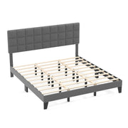 Queen Size Modern Linen Bed Frame with Adjustable Headboard-Gray-Simple Bed Frame-DECOROLALA