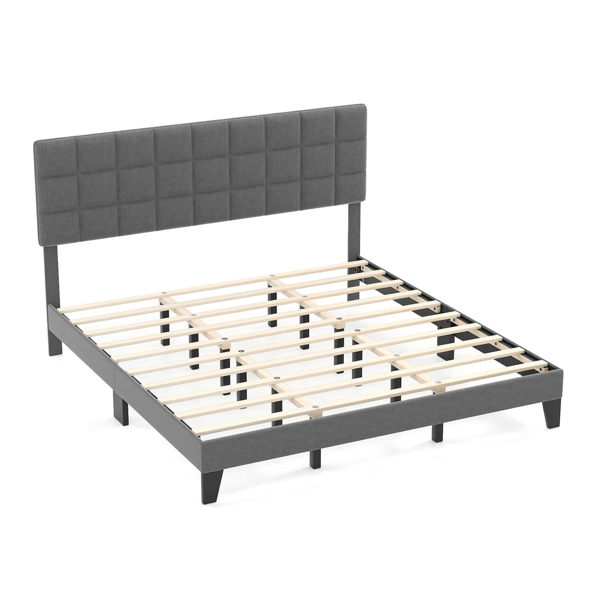 Queen Size Modern Linen Bed Frame with Adjustable Headboard-Gray-Simple Bed Frame-DECOROLALA