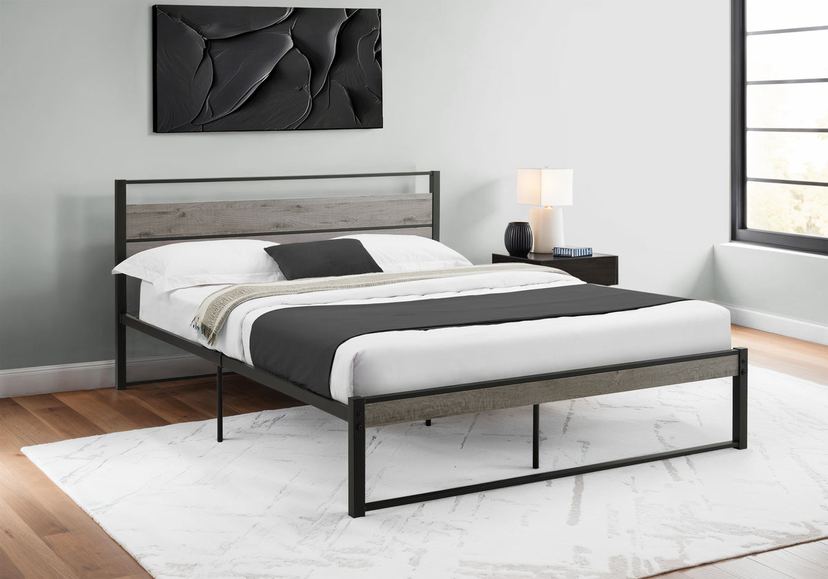 Queen Size Platform Bed - Dark Taupe & Black Metal-Beds & Bed Frames-DECOROLALA