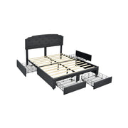 Queen Size Platform Bed Frame with Adjustable Headboard and 4 Storage Drawers-Simple Bed Frame-DECOROLALA