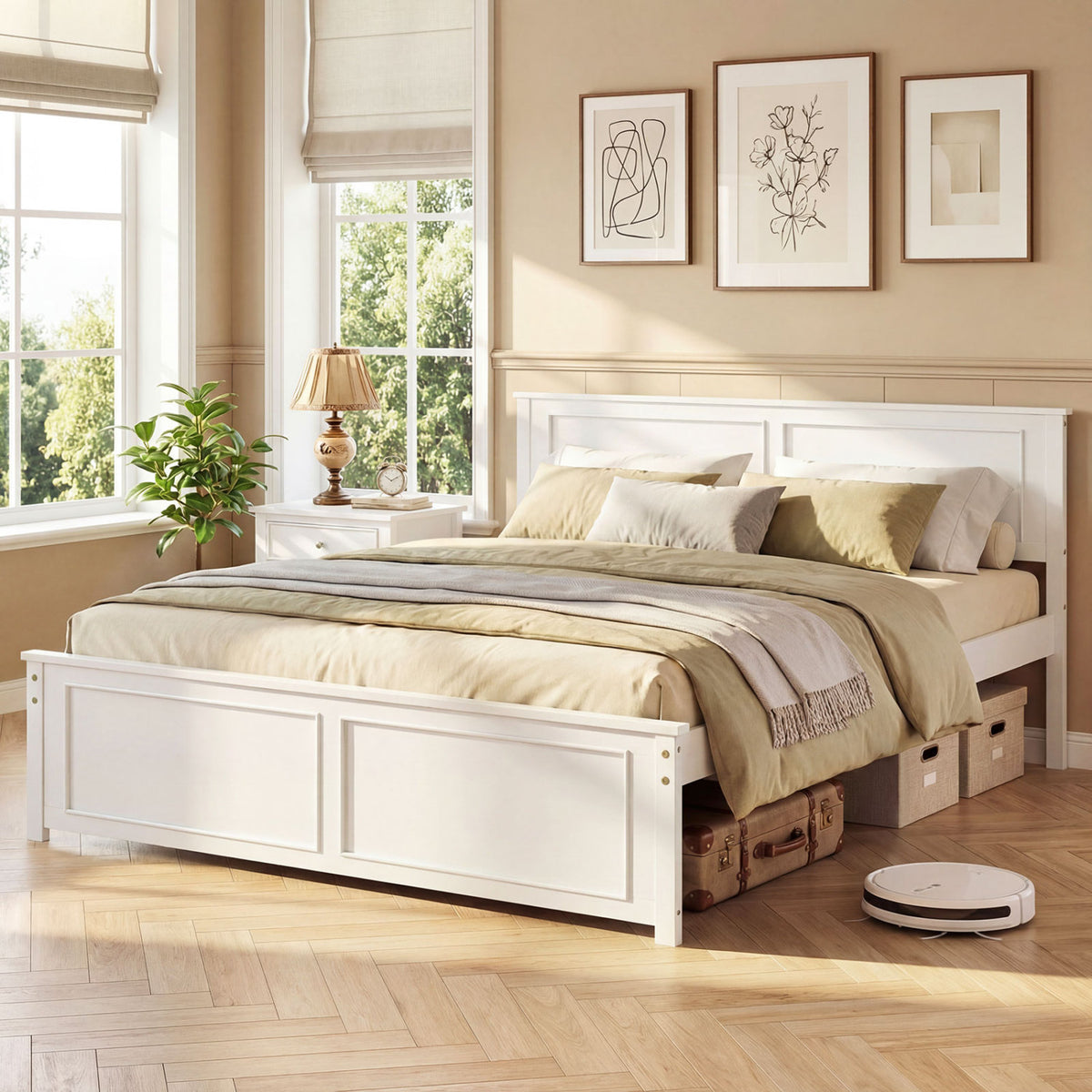 Queen Size Platform Bed Frame with Headboard-Simple Bed Frame-DECOROLALA