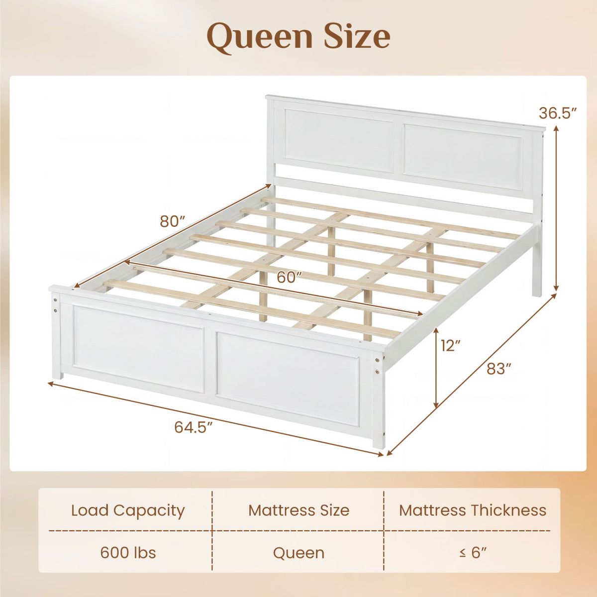 Queen Size Platform Bed Frame with Headboard-Simple Bed Frame-DECOROLALA