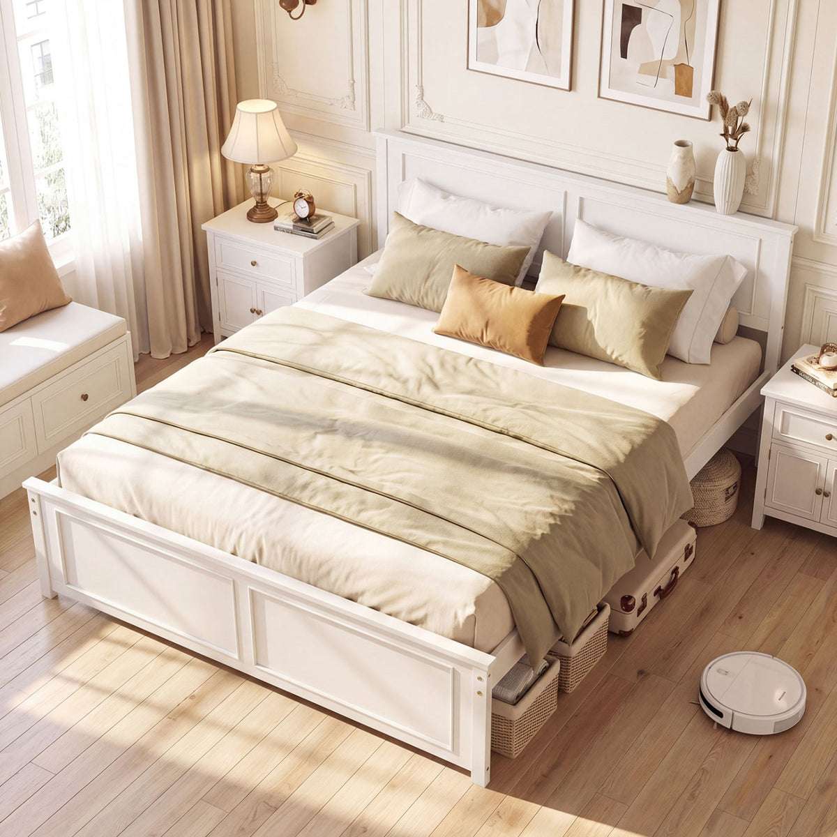 Queen Size Platform Bed Frame with Headboard-Simple Bed Frame-DECOROLALA