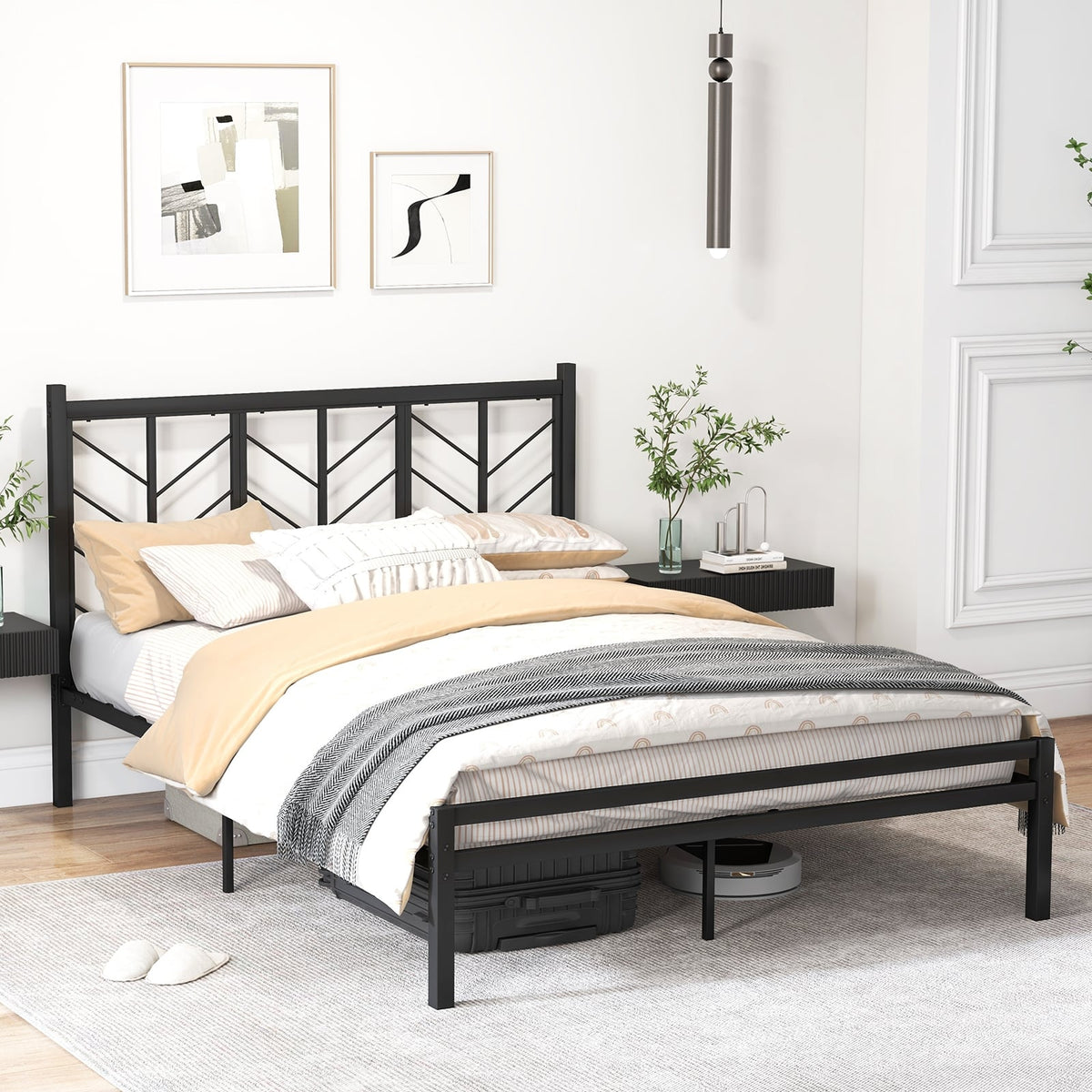 Queen Size Platform Bed with Headboard and Metal Frame-Queen Size-Simple Bed Frame-DECOROLALA