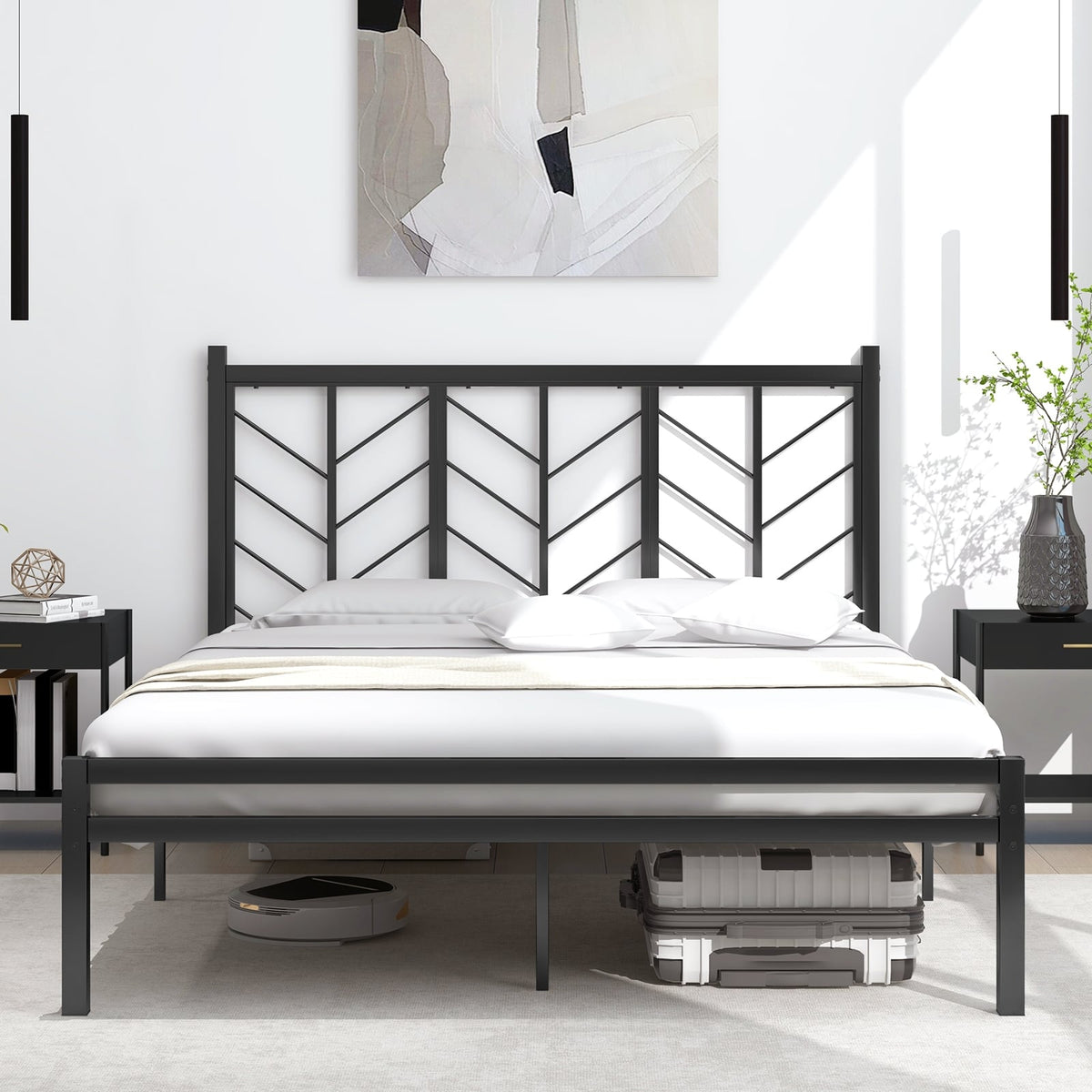 Queen Size Platform Bed with Headboard and Metal Frame-Queen Size-Simple Bed Frame-DECOROLALA