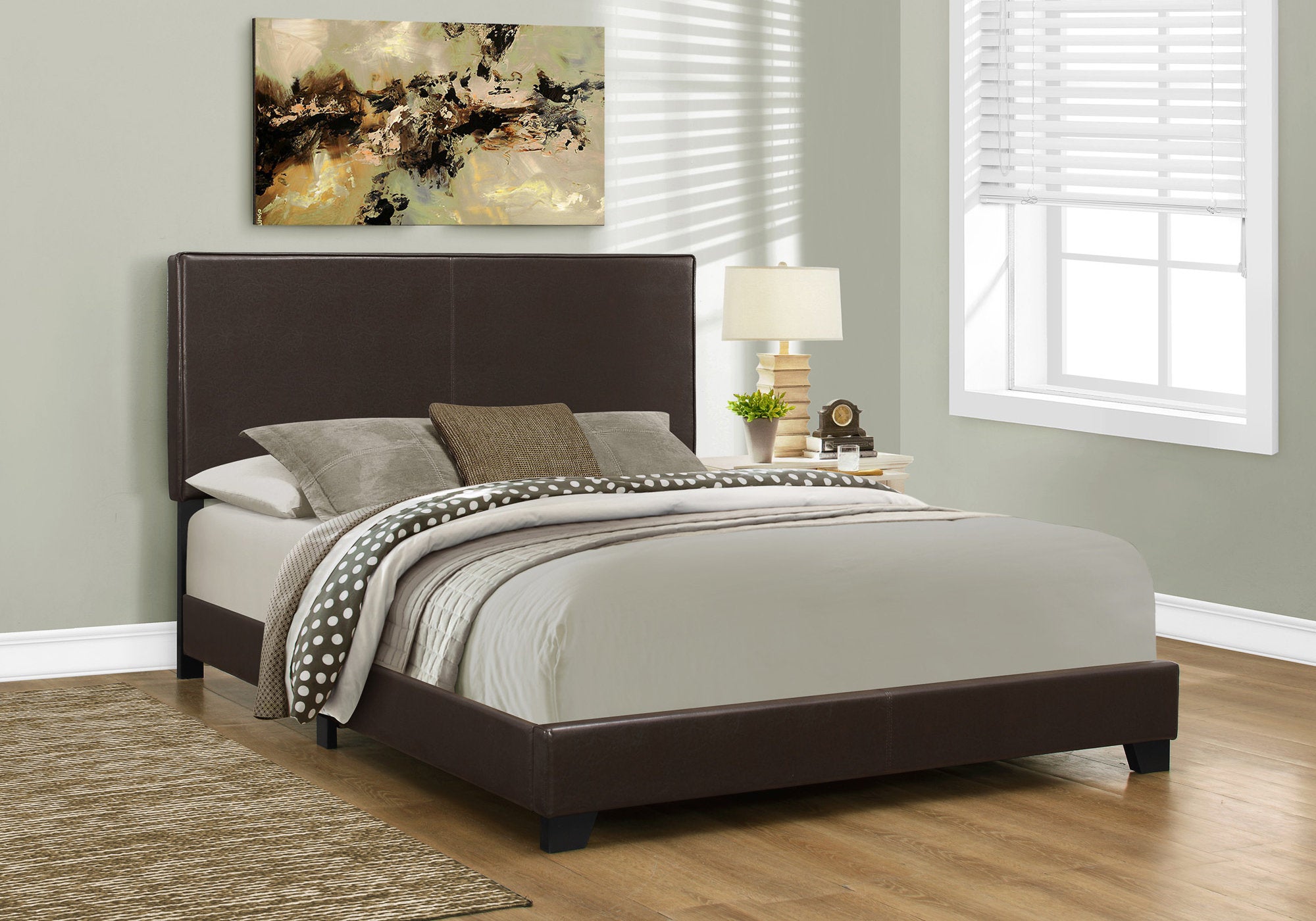 Queen Size Upholstered Bed Frame - Dark Brown-Bed-DECOROLALA