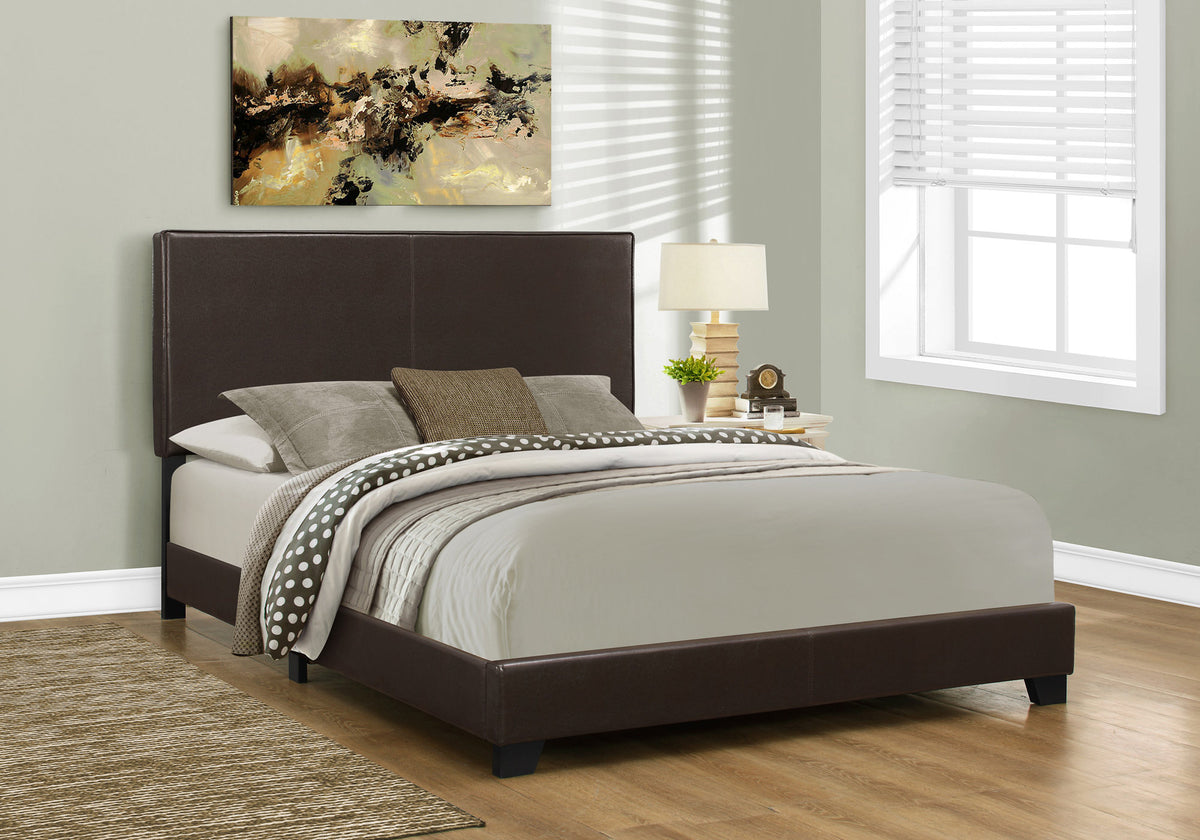 Queen Size Upholstered Bed Frame - Dark Brown-Beds & Bed Frames-DECOROLALA