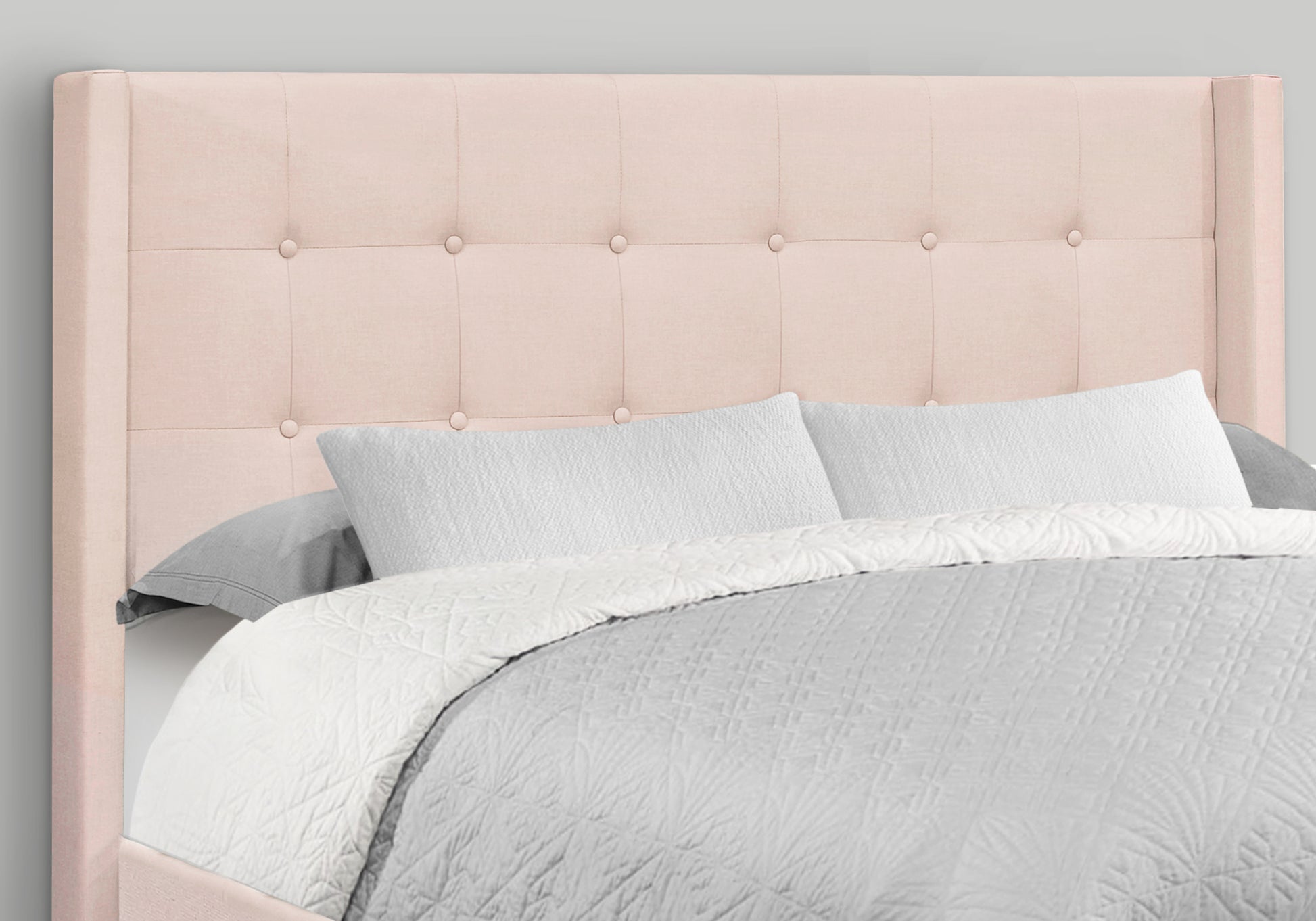 Queen Size Upholstered Bed Frame - Grey Linen Wingback-Bed-DECOROLALA