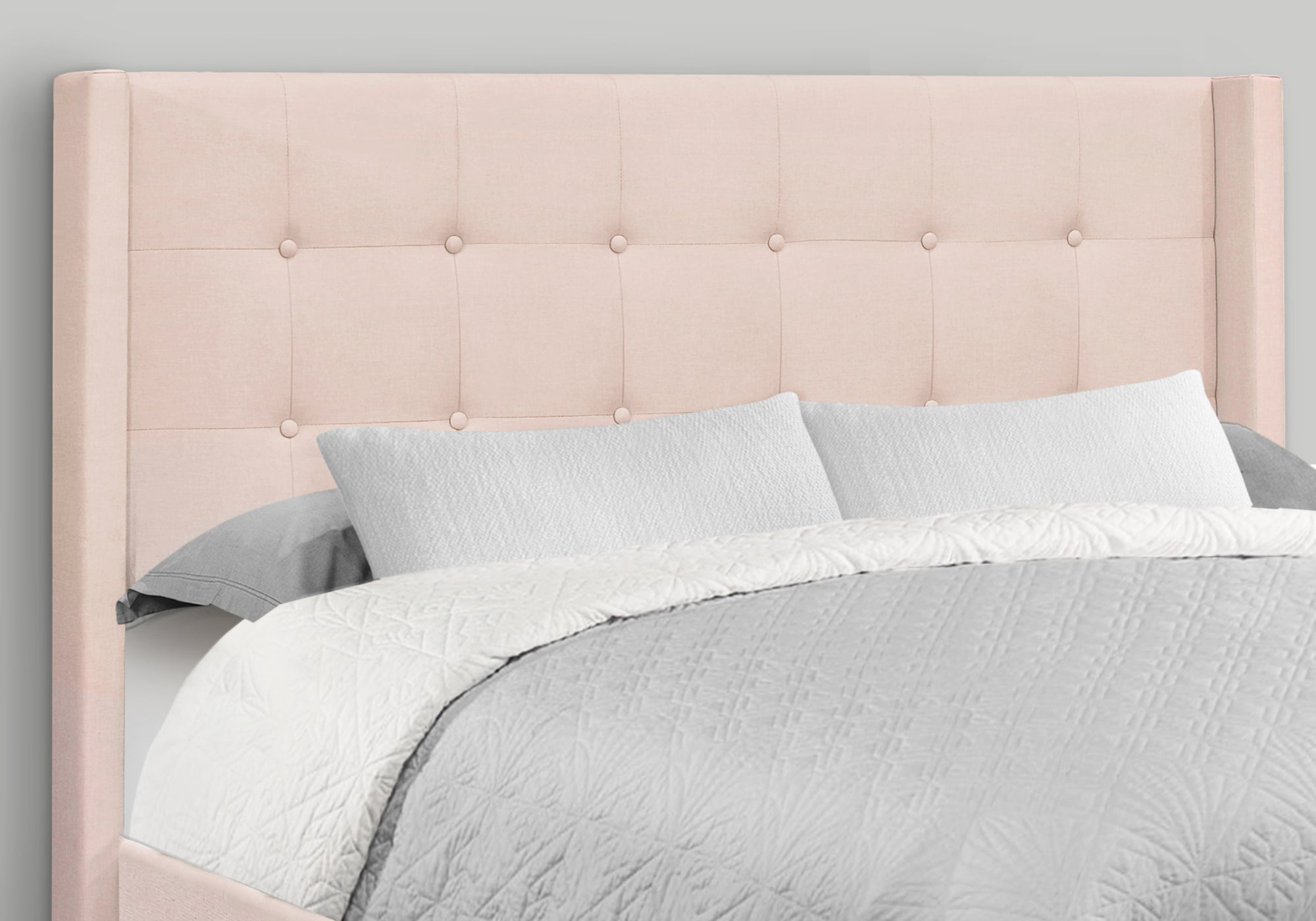 Queen Size Upholstered Bed Frame - Grey Linen Wingback-Bed-DECOROLALA