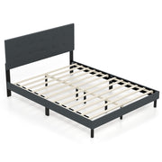 Queen Size Upholstered Bed Frame Linen Platform Bed-Dark Gray-Simple Bed Frame-DECOROLALA