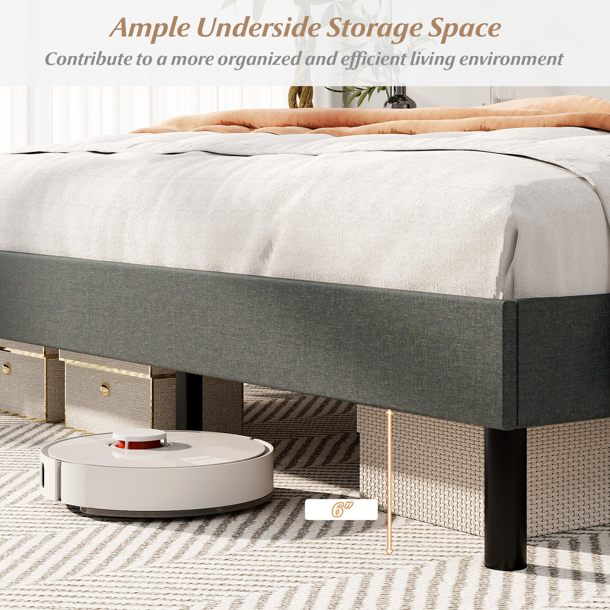 Queen Size Upholstered Bed Frame with Button Tufted Wingback Headboard and Wooden Slats Support Mattress Foundation-Gray-Trundle Bed Frame-DECOROLALA