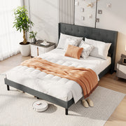 Queen Size Upholstered Bed Frame with Button Tufted Wingback Headboard and Wooden Slats Support Mattress Foundation-Gray-Trundle Bed Frame-DECOROLALA