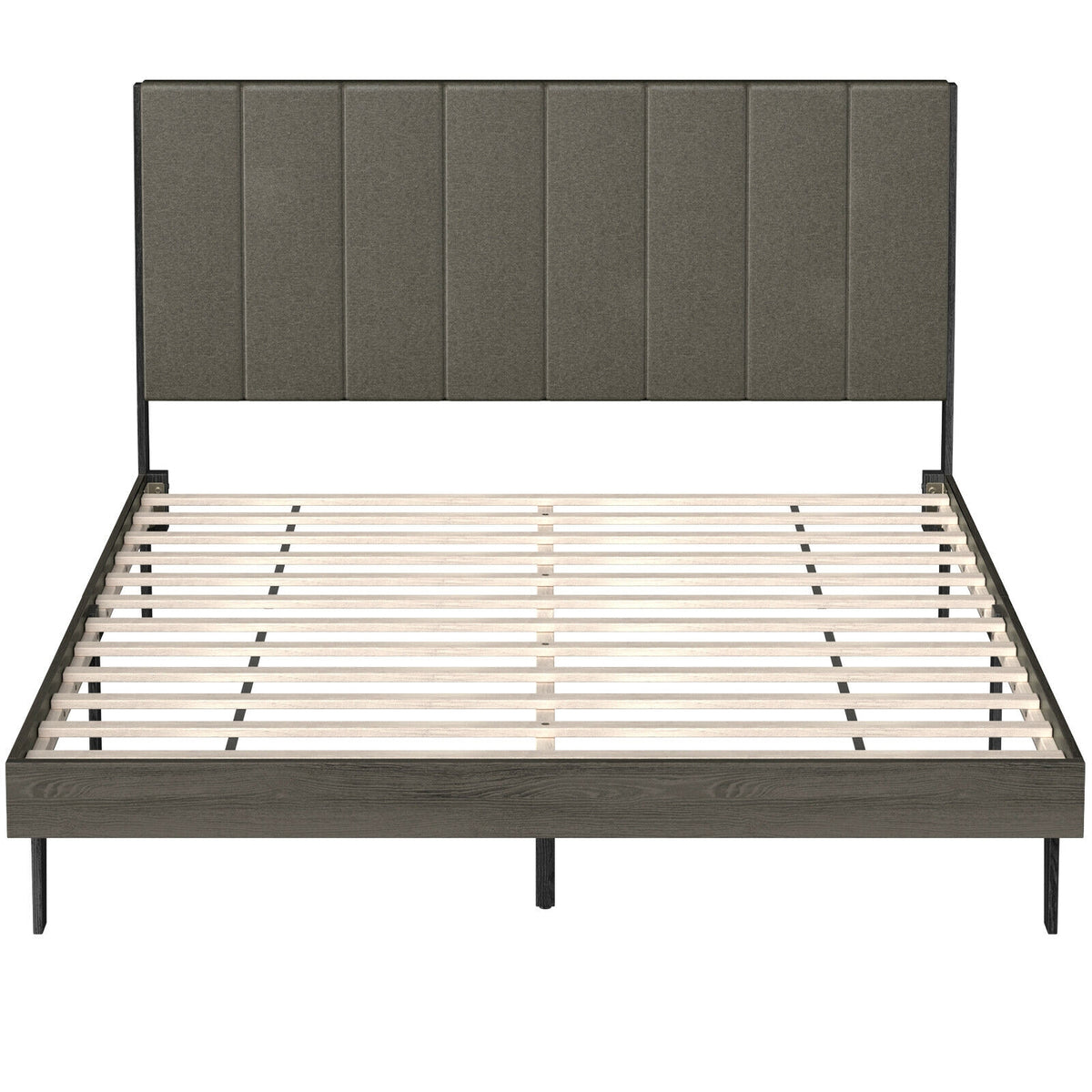 Queen Size Upholstered Bed Frame with Tufted Headboard-Simple Bed Frame-DECOROLALA