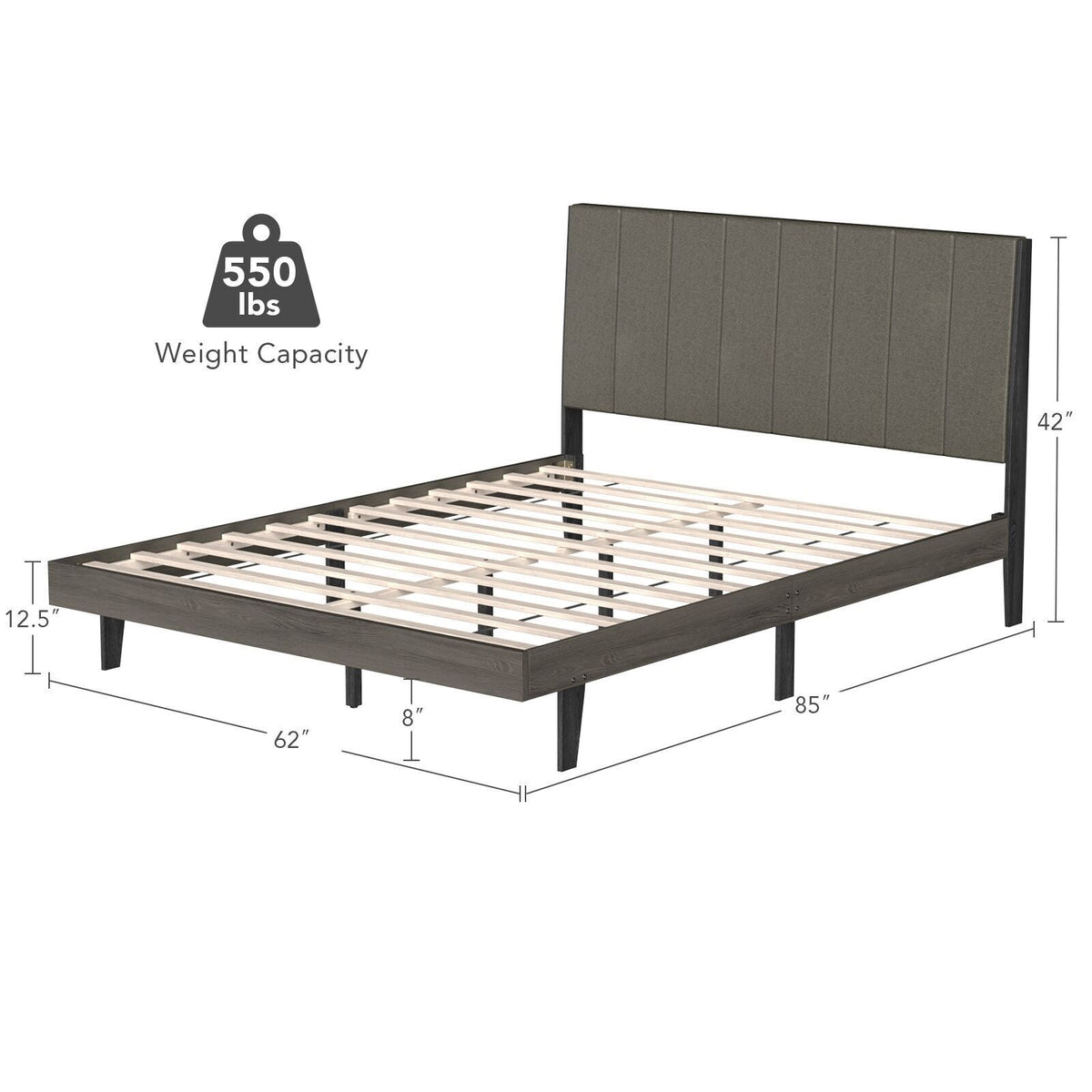 Queen Size Upholstered Bed Frame with Tufted Headboard-Simple Bed Frame-DECOROLALA
