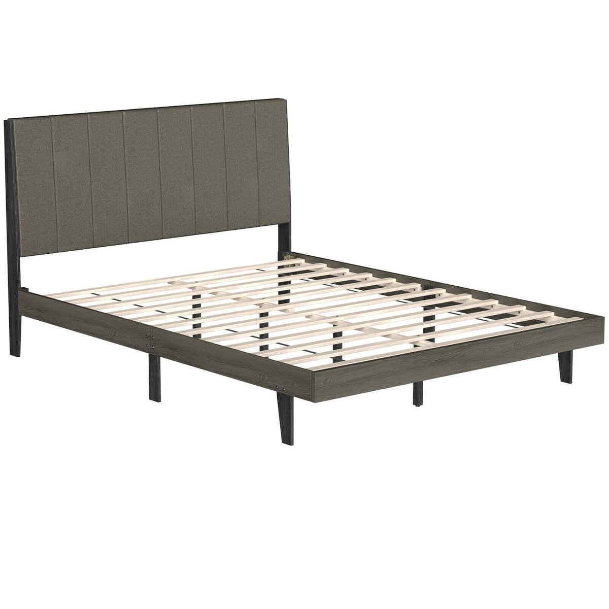 Queen Size Upholstered Bed Frame with Tufted Headboard-Simple Bed Frame-DECOROLALA