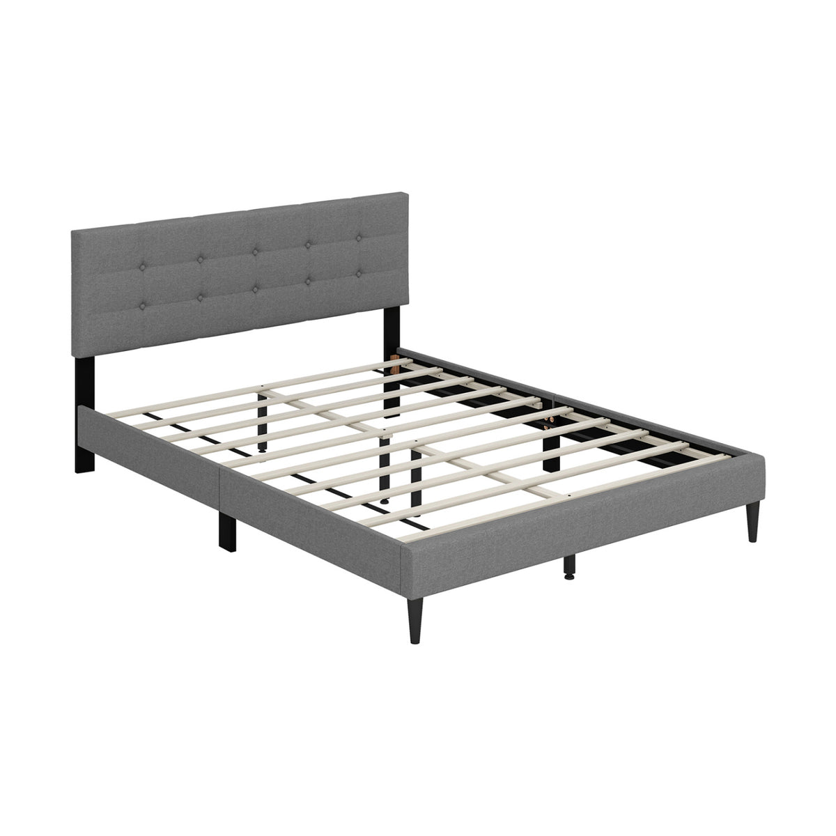 Queen Size Upholstered Platform Bed with Button Tufted Headboard-Gray-Simple Bed Frame-DECOROLALA