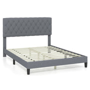 Queen Size Upholstered Platform Bed with Button Tufted Headboard-Queen & Gray-Simple Bed Frame-DECOROLALA