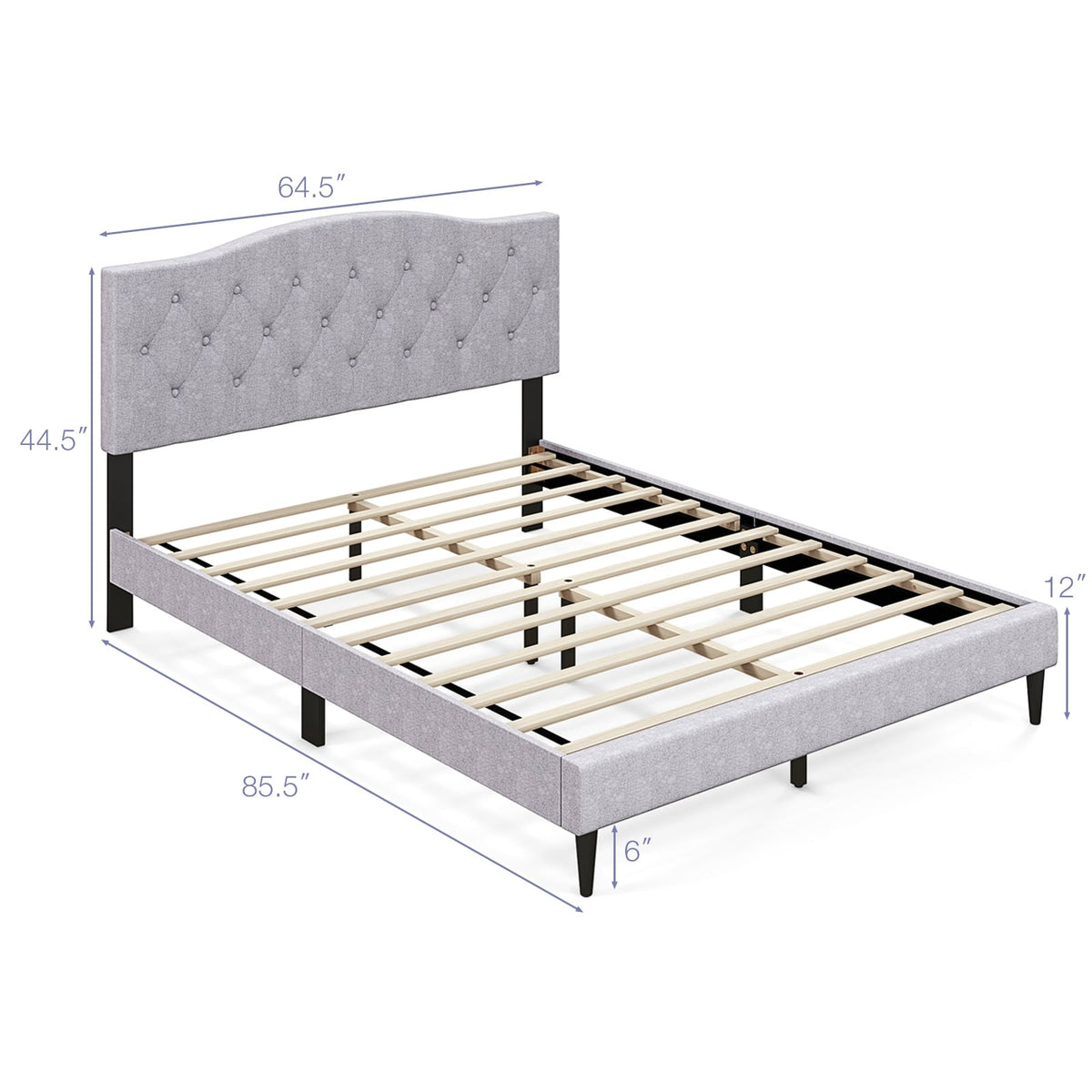 Queen Size Upholstered Platform Bed with Button Tufted Headboard-Queen Size-Simple Bed Frame-DECOROLALA