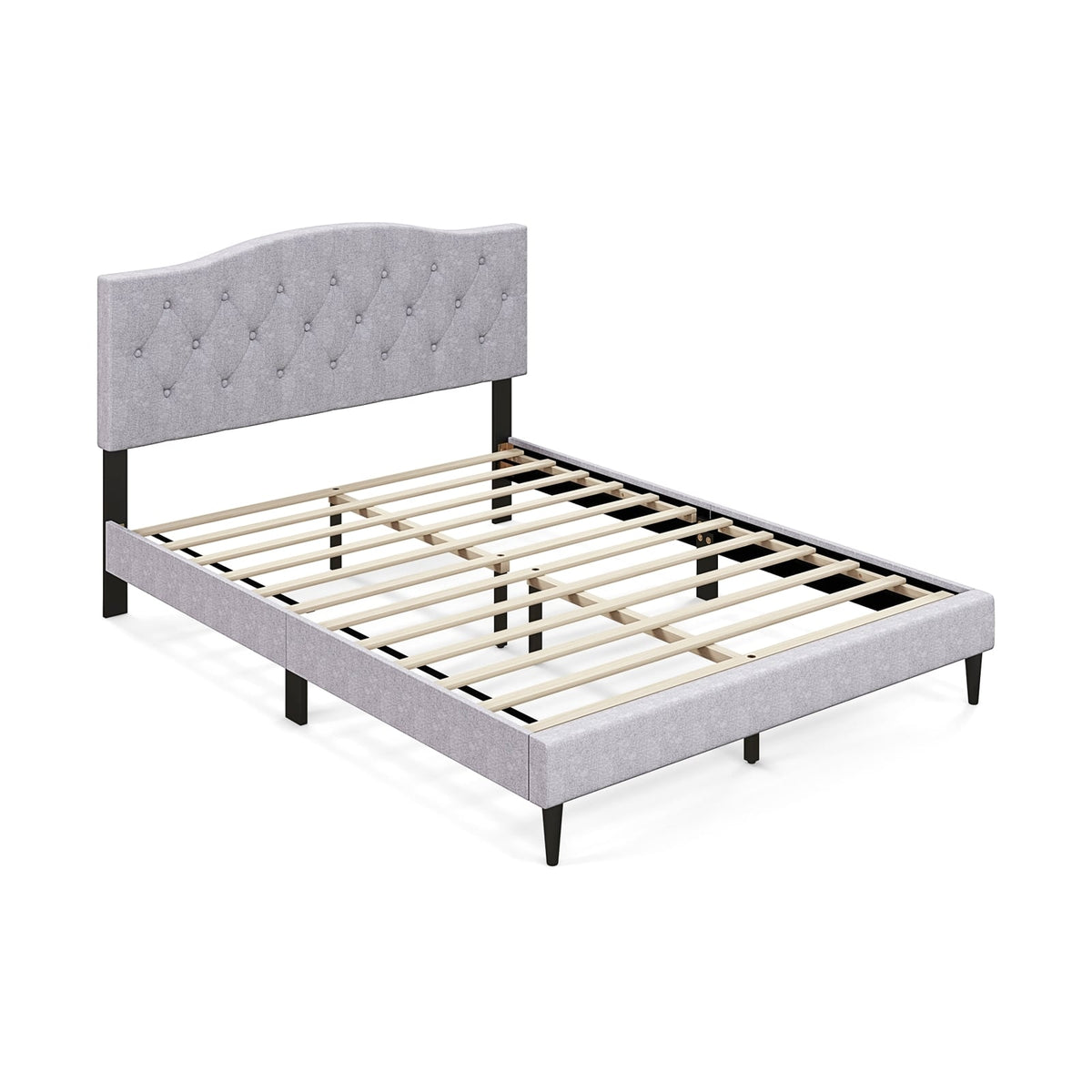 Queen Size Upholstered Platform Bed with Button Tufted Headboard-Queen Size-Simple Bed Frame-DECOROLALA