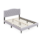 Queen Size Upholstered Platform Bed with Button Tufted Headboard-Queen Size-Simple Bed Frame-DECOROLALA