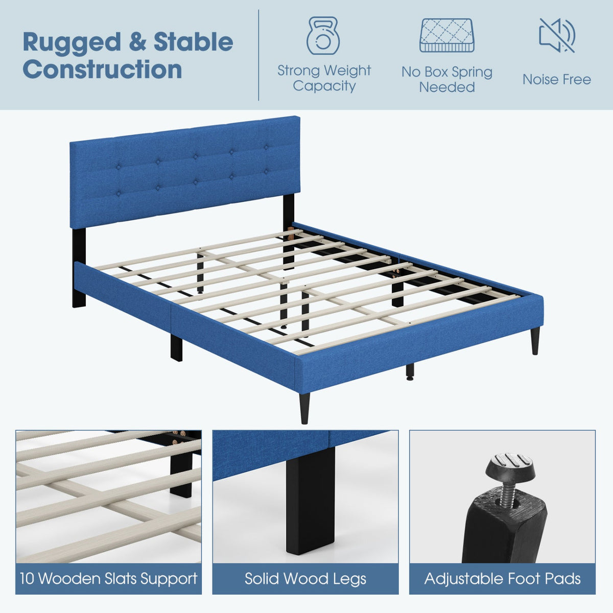 Queen Size Upholstered Platform Bed with Button Tufted Headboard-Simple Bed Frame-DECOROLALA