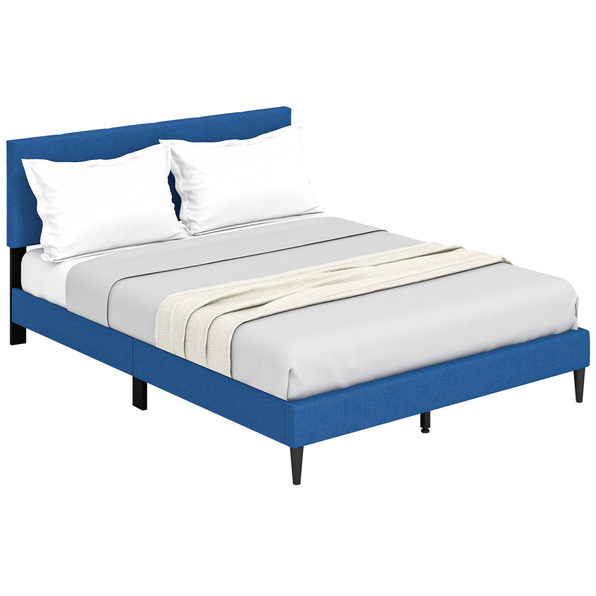 Queen Size Upholstered Platform Bed with Button Tufted Headboard-Simple Bed Frame-DECOROLALA
