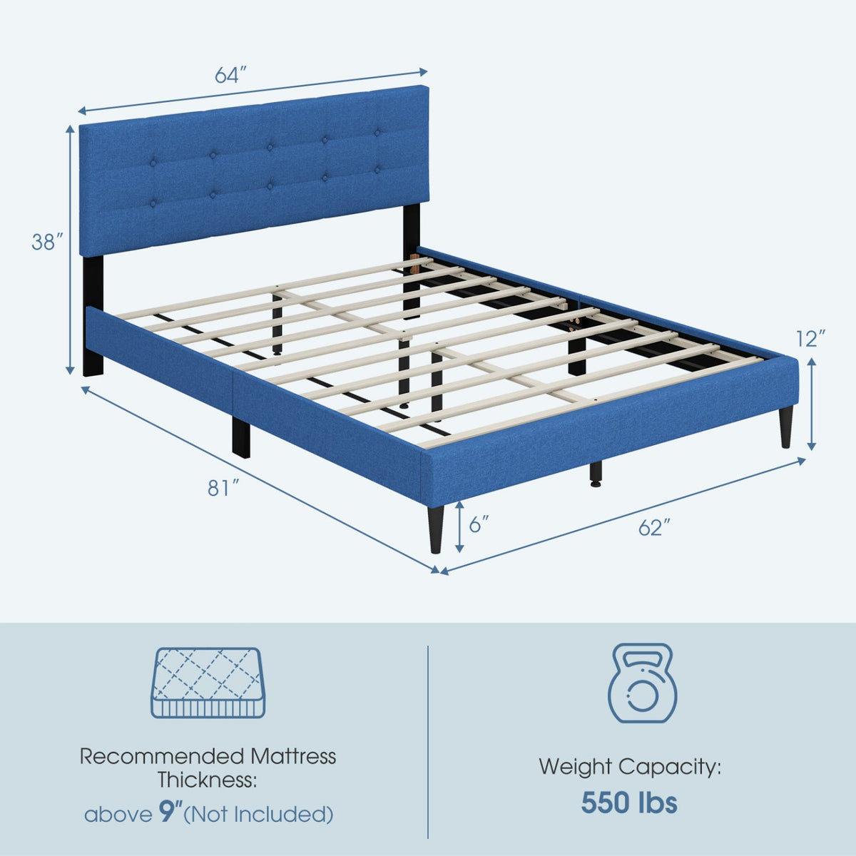 Queen Size Upholstered Platform Bed with Button Tufted Headboard-Simple Bed Frame-DECOROLALA