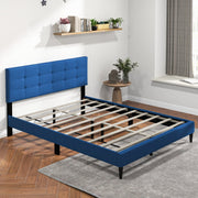 Queen Size Upholstered Platform Bed with Button Tufted Headboard-Simple Bed Frame-DECOROLALA