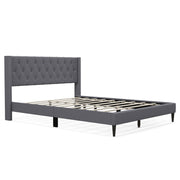 Queen Size Upholstered Platform Bed with Button Tufted Wingback Headboard-Gray-Simple Bed Frame-DECOROLALA