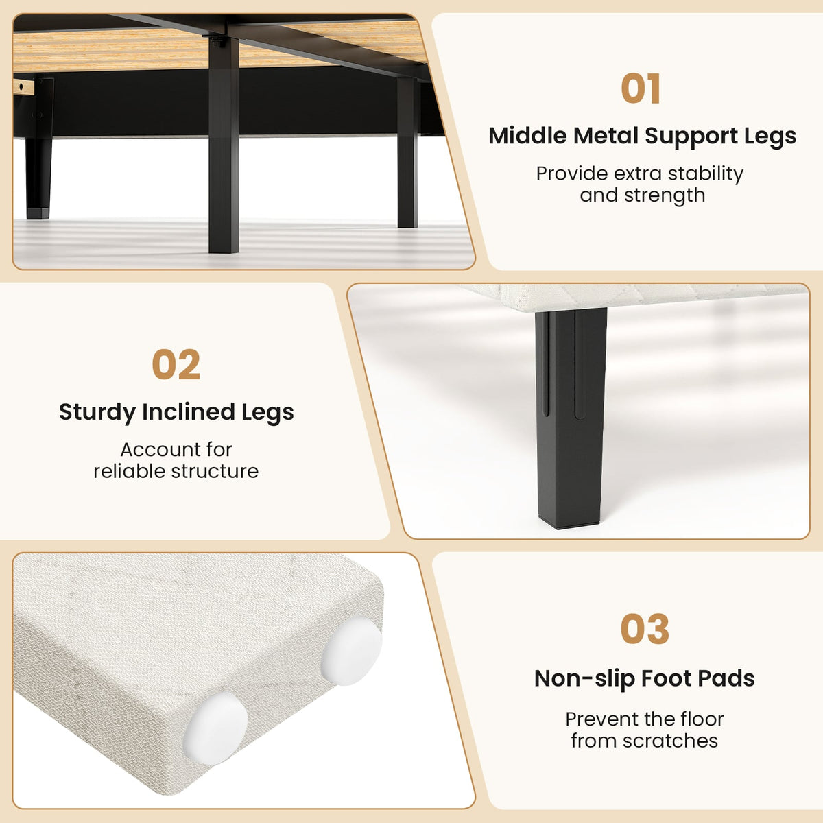 Queen Size Velvet Bed Frame Upholstered Platform Bed with Chevron Headboard Beige-Simple Bed Frame-DECOROLALA