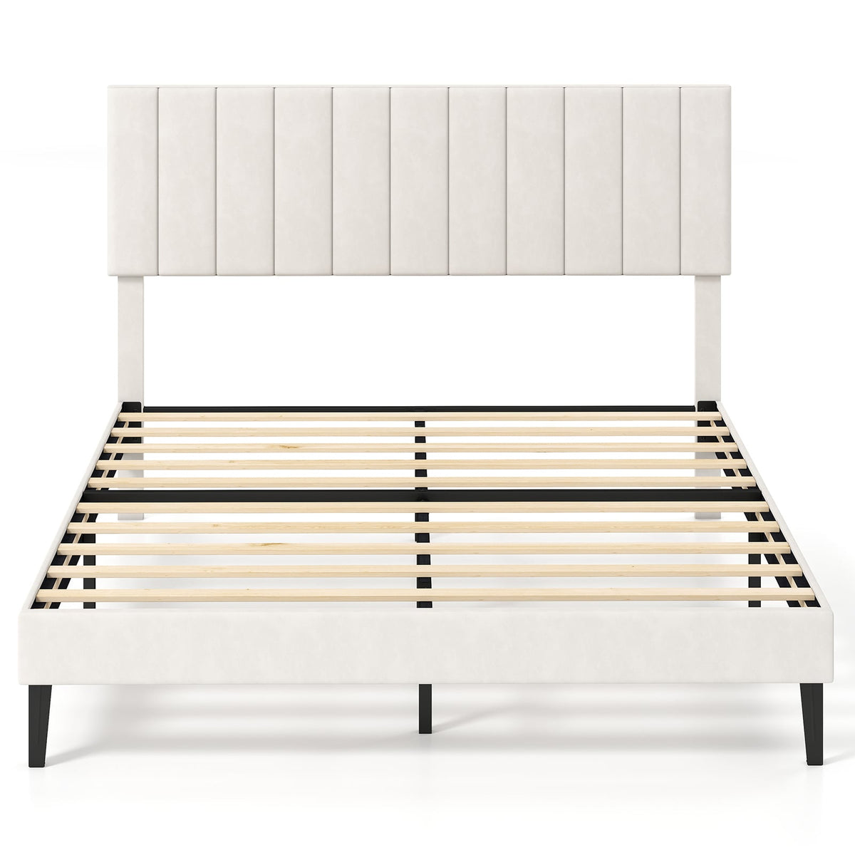 Queen Size Velvet Upholstered Platform Bed Frame-Simple Bed Frame-DECOROLALA