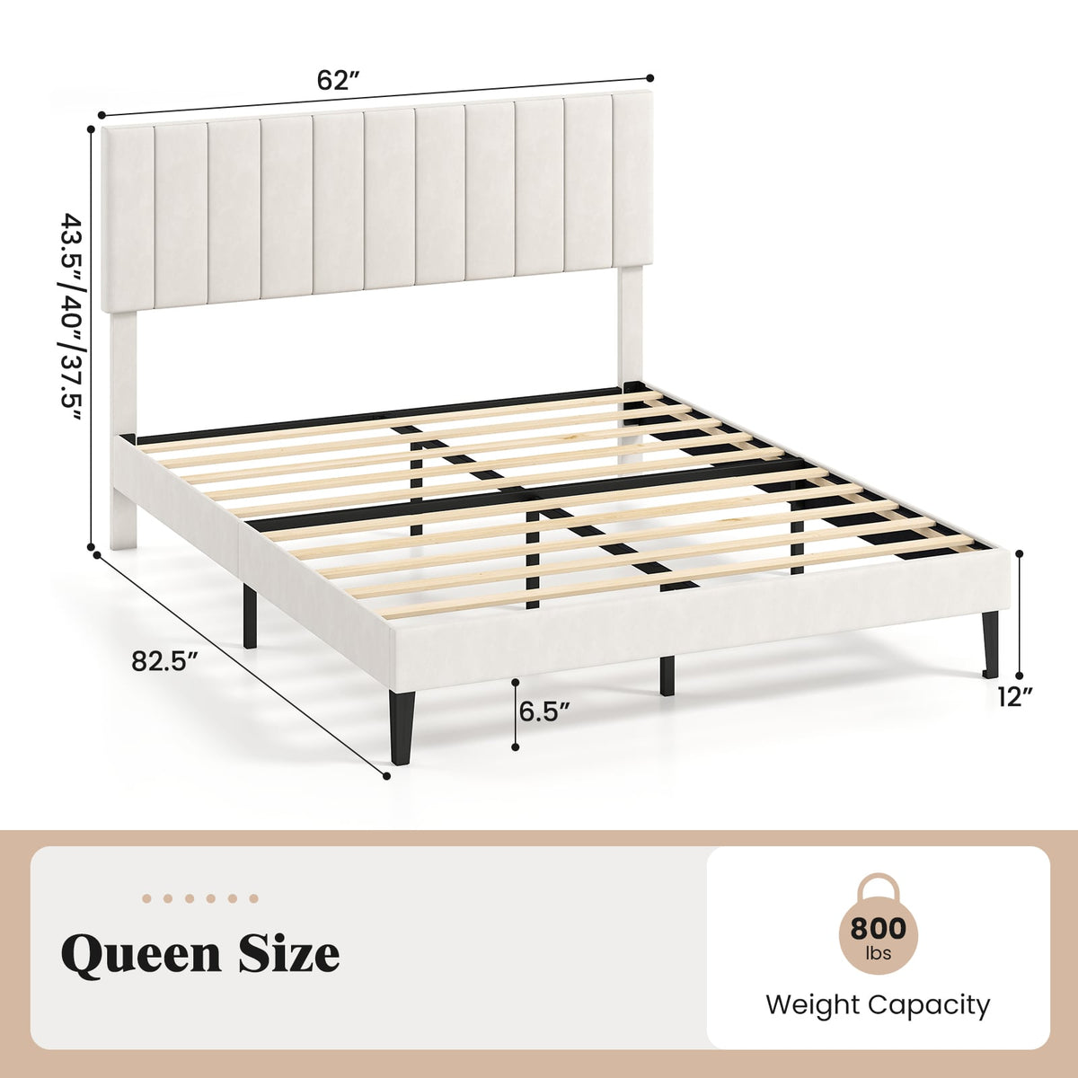 Queen Size Velvet Upholstered Platform Bed Frame-Simple Bed Frame-DECOROLALA