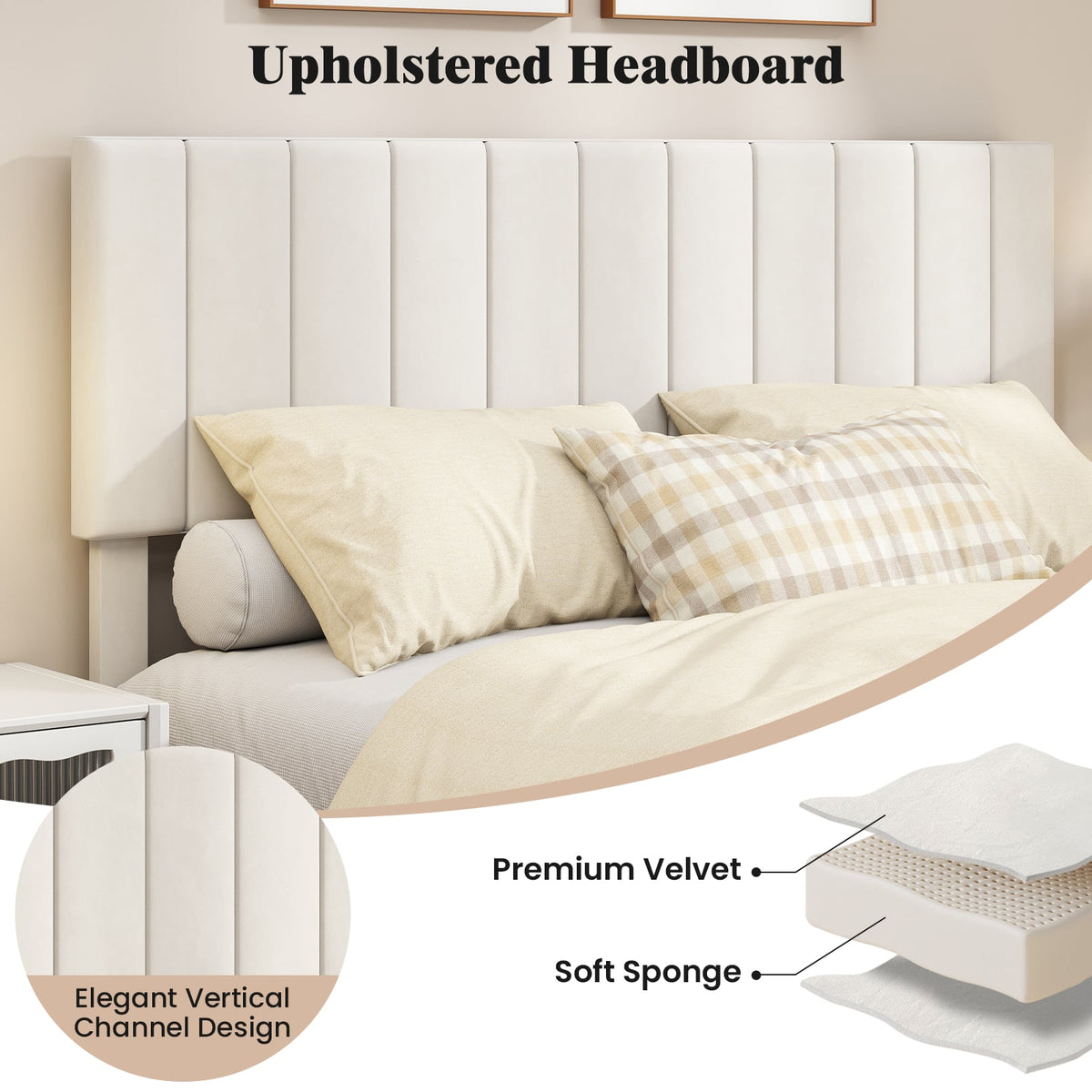 Queen Size Velvet Upholstered Platform Bed Frame-Simple Bed Frame-DECOROLALA