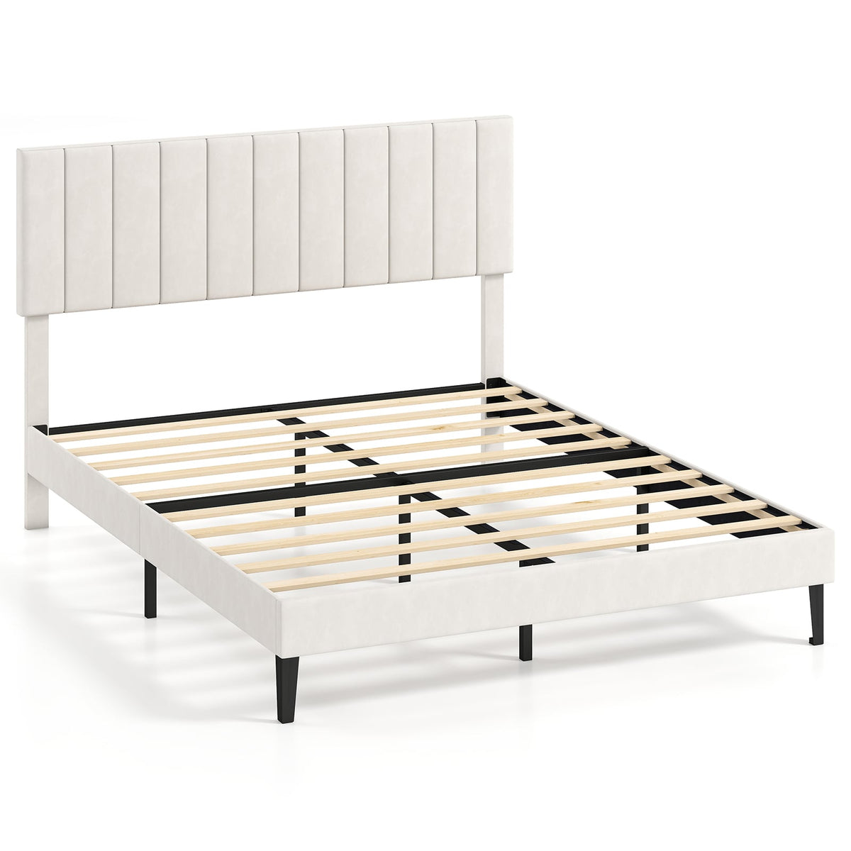 Queen Size Velvet Upholstered Platform Bed Frame-Simple Bed Frame-DECOROLALA