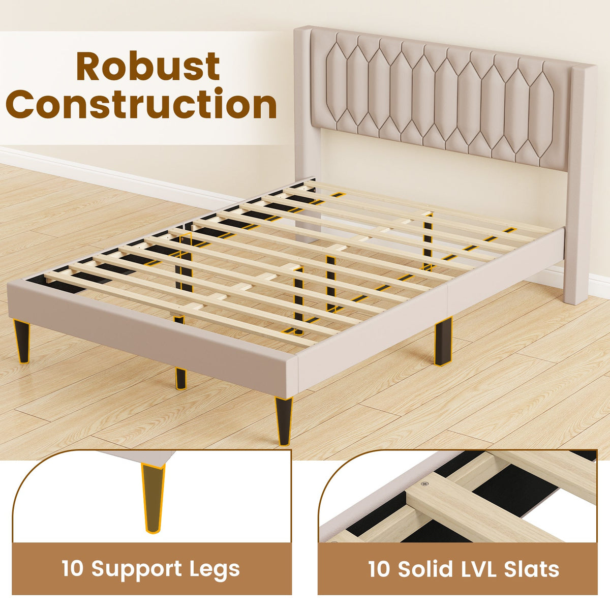 Queen Size Dutch Velvet/Linen Fabric Upholstered Platform Bed with Wingback Headboard and Wooden Slat Support-Trundle Bed Frame-DECOROLALA