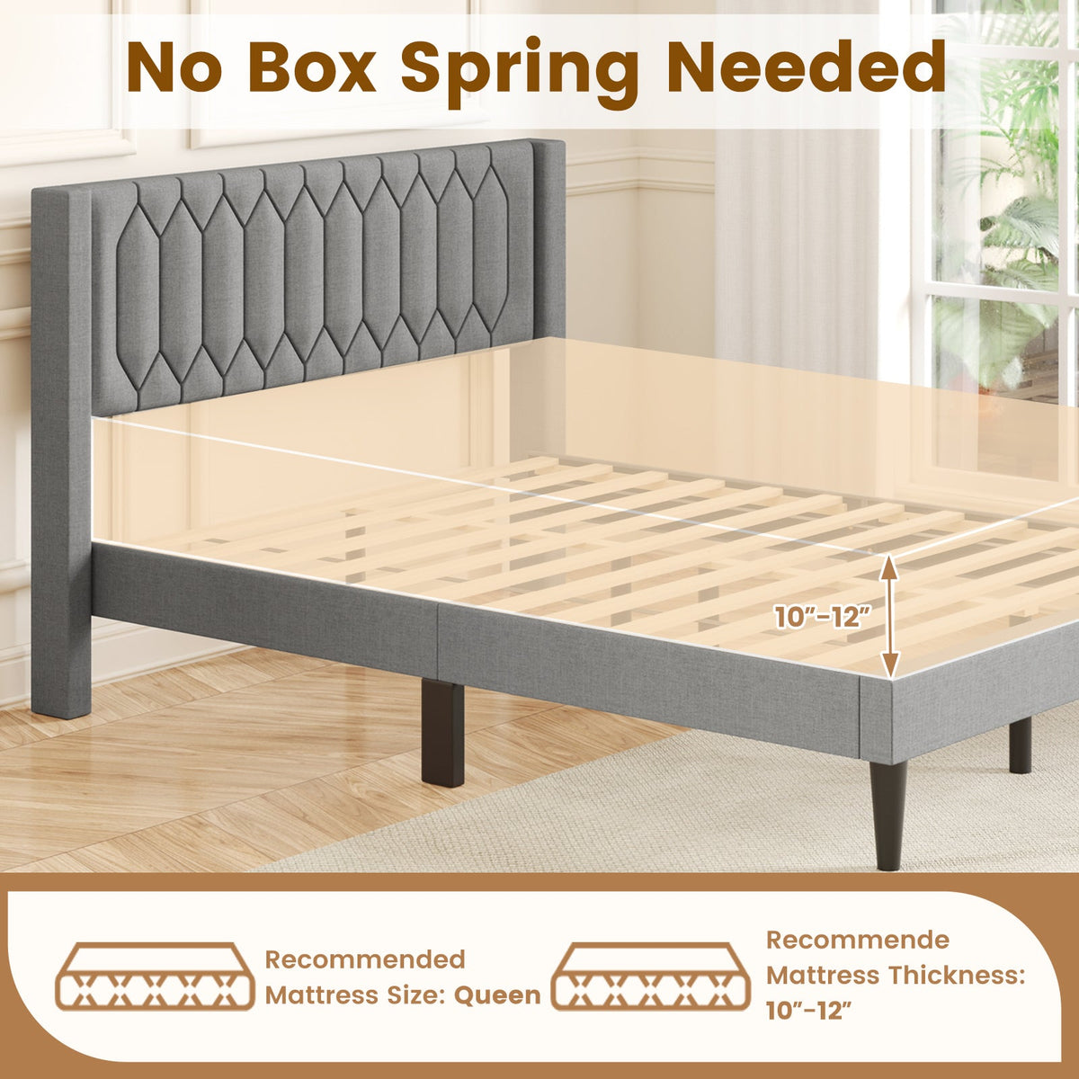 Queen Size Dutch Velvet/Linen Fabric Upholstered Platform Bed with Wingback Headboard and Wooden Slat Support-Trundle Bed Frame-DECOROLALA
