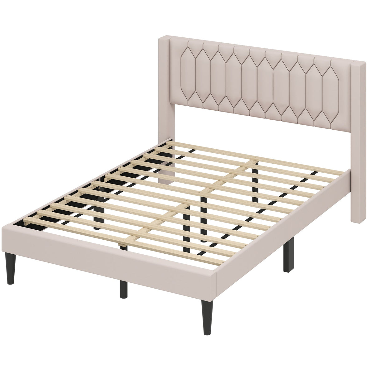 Queen Size Dutch Velvet/Linen Fabric Upholstered Platform Bed with Wingback Headboard and Wooden Slat Support-Trundle Bed Frame-DECOROLALA