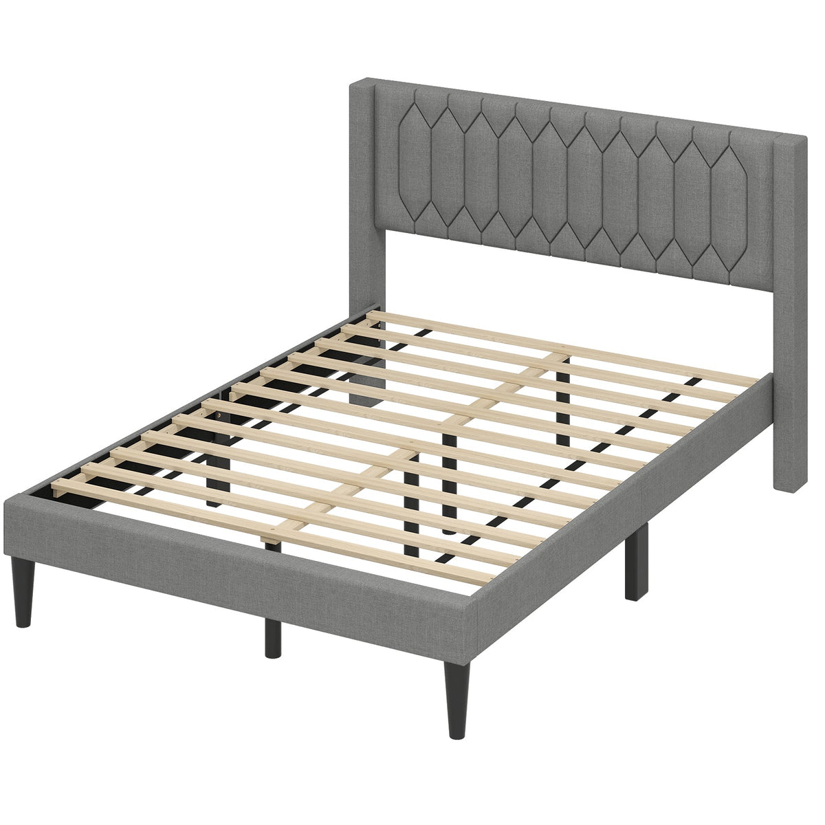 Queen Size Dutch Velvet/Linen Fabric Upholstered Platform Bed with Wingback Headboard and Wooden Slat Support-Trundle Bed Frame-DECOROLALA